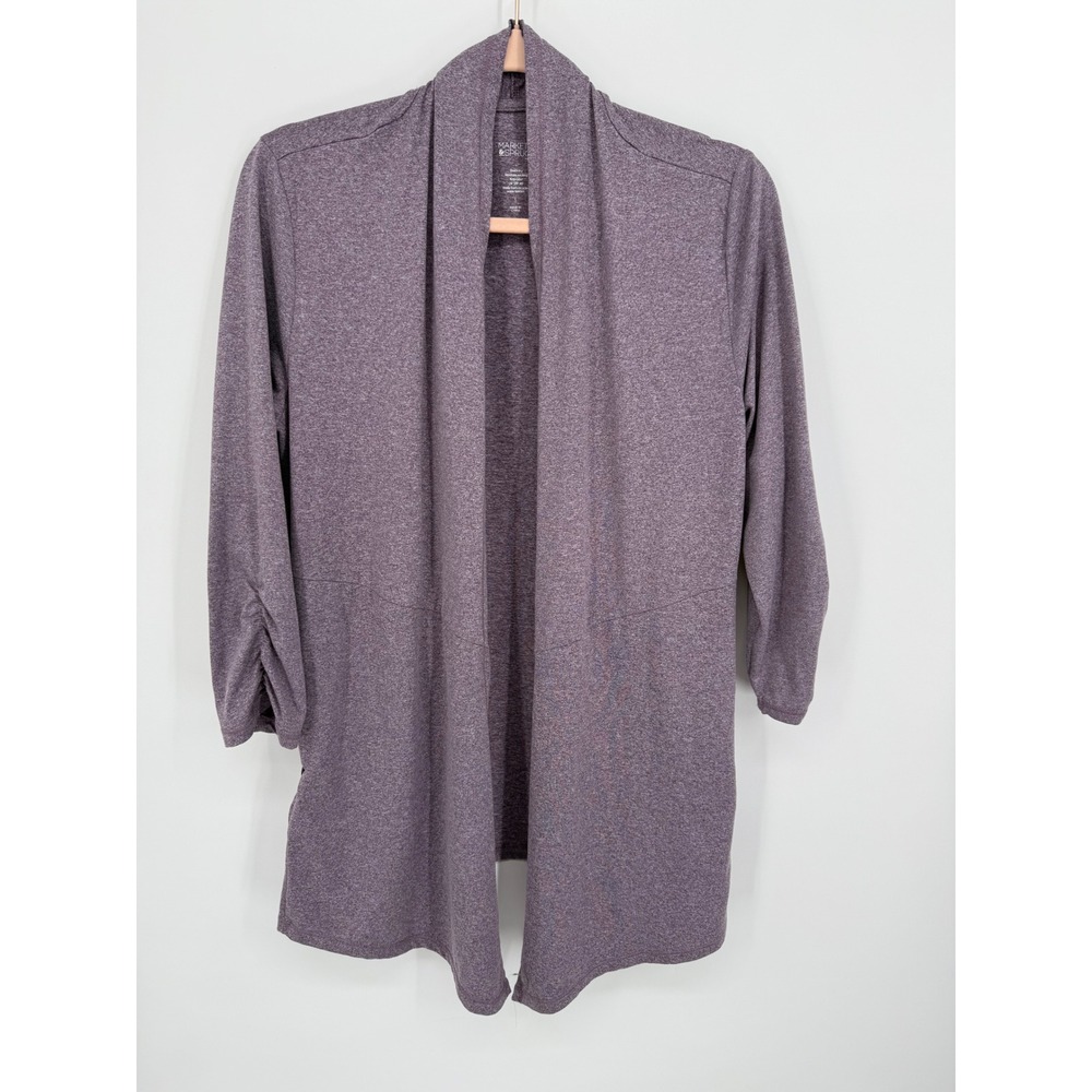 Market & Spruce Cardigan Women Large Purple Open Front Ruched Sleeve Activewear